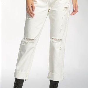 Elan Boyfriend style white jeans ripped cuffed